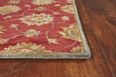 5' Round Red Floral Vine Wool Indoor Area Rug - Homeroots