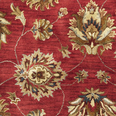 5' Round Red Floral Vine Wool Indoor Area Rug - Homeroots
