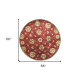 5' Round Red Floral Vine Wool Indoor Area Rug - Homeroots - Flyclothing LLC