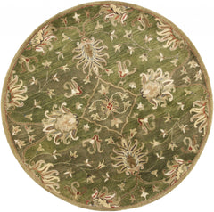 5' Round Emerald Green Floral Vine Wool Indoor Area Rug - Homeroots