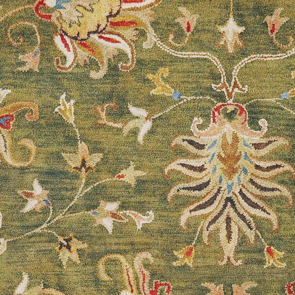 5' Round Emerald Green Floral Vine Wool Indoor Area Rug - Homeroots - Flyclothing LLC