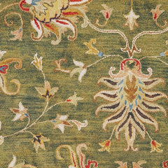 5' Round Emerald Green Floral Vine Wool Indoor Area Rug - Homeroots