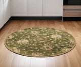 5' Round Emerald Green Floral Vine Wool Indoor Area Rug - Homeroots - Flyclothing LLC