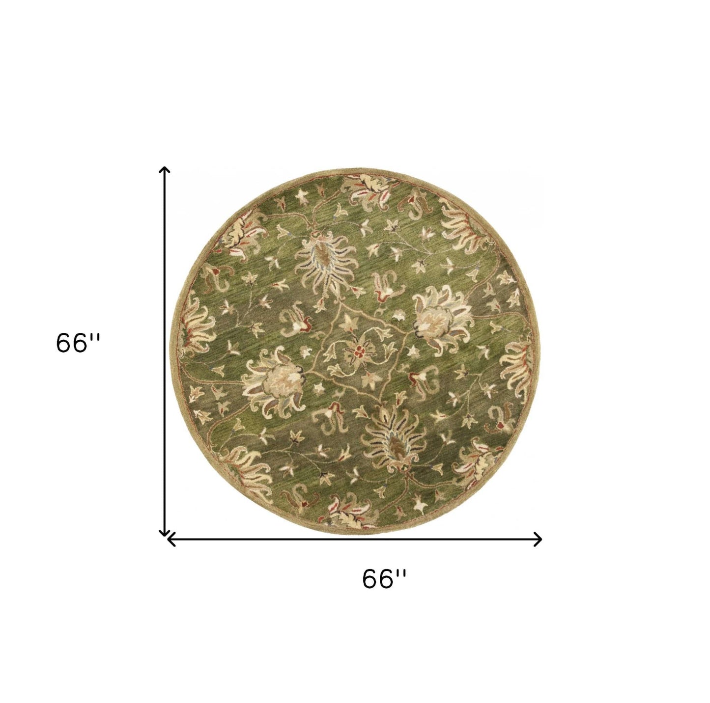 5' Round Emerald Green Floral Vine Wool Indoor Area Rug - Homeroots - Flyclothing LLC