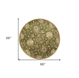 5' Round Emerald Green Floral Vine Wool Indoor Area Rug - Homeroots - Flyclothing LLC