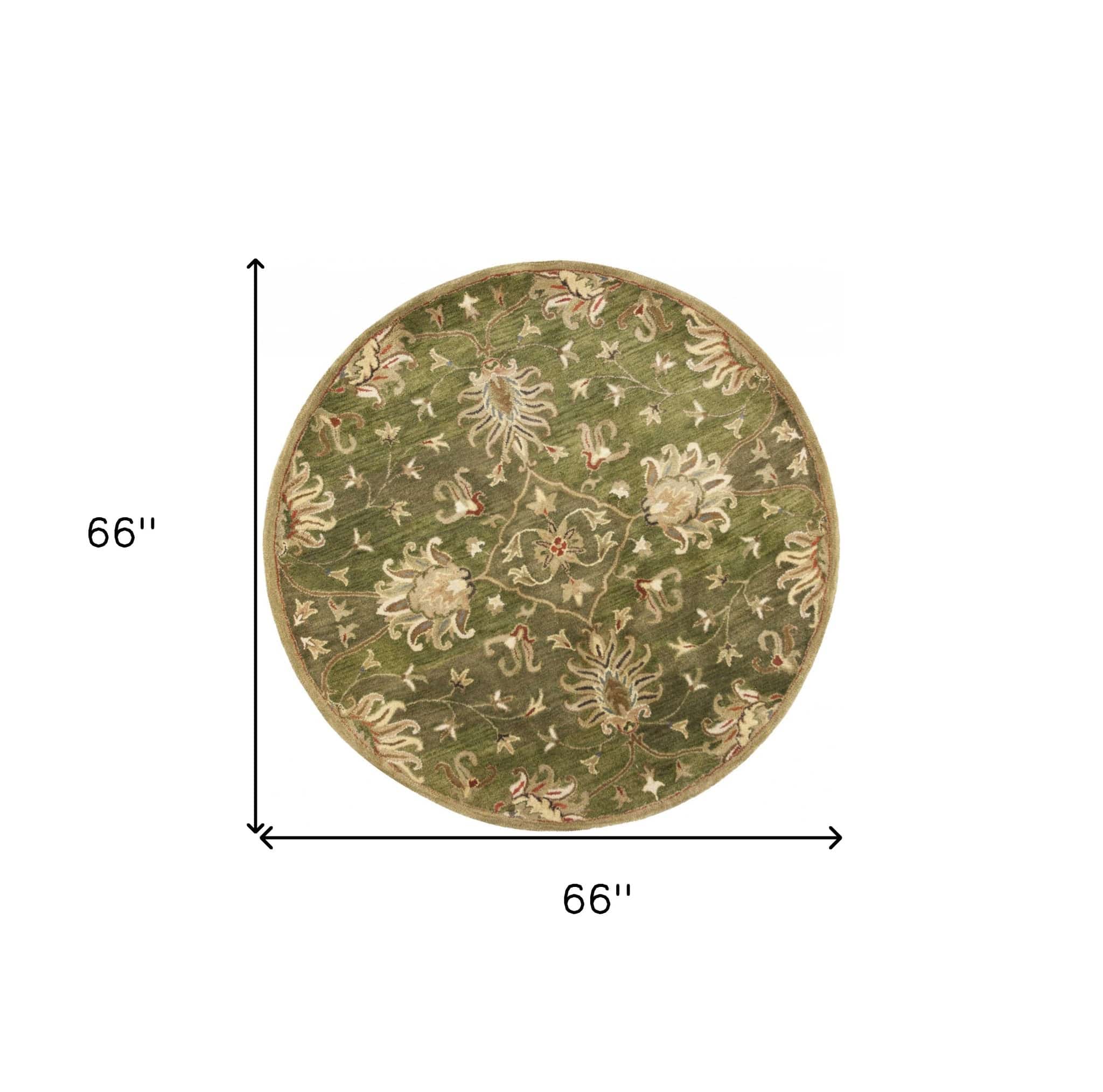 5' Round Emerald Green Floral Vine Wool Indoor Area Rug - Homeroots - Flyclothing LLC
