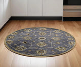 6' Midnight Blue Hand Tufted Traditional Round Indoor Area Rug - Homeroots