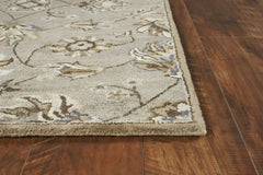 5' Round Grey Floral Vine Wool Indoor Area Rug - Homeroots