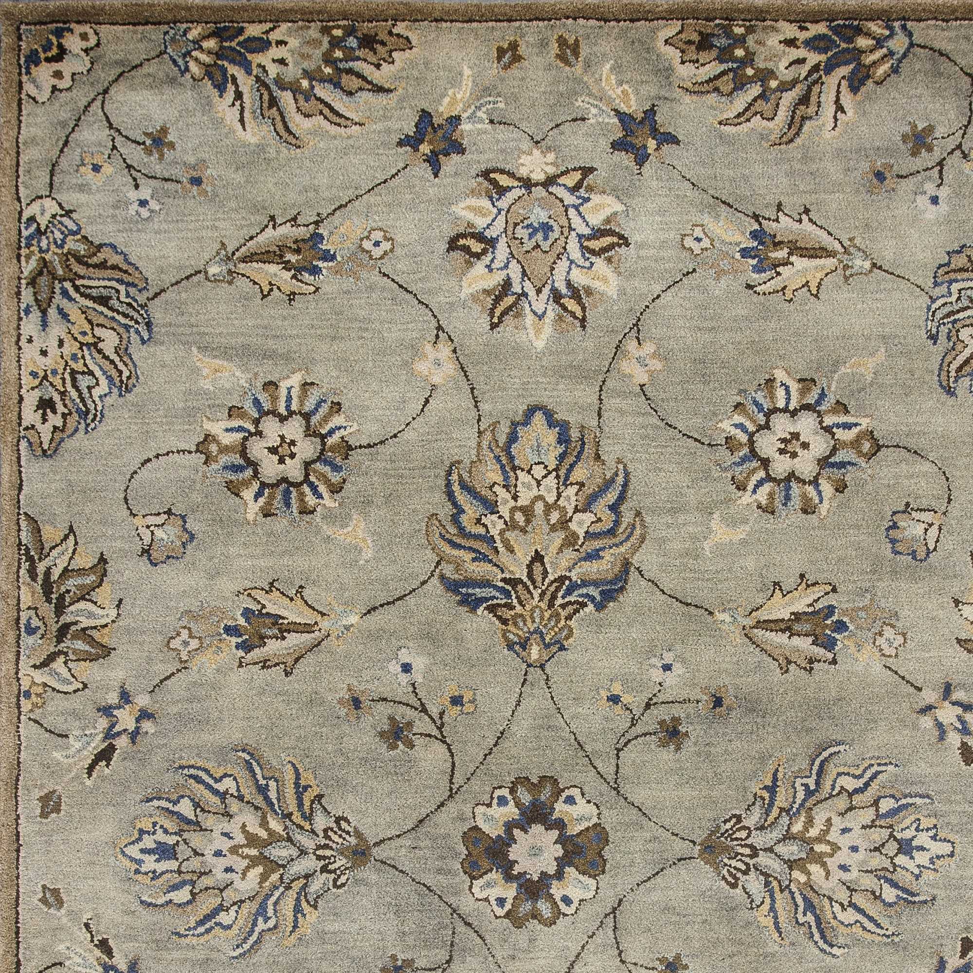 5' Round Grey Floral Vine Wool Indoor Area Rug - Homeroots