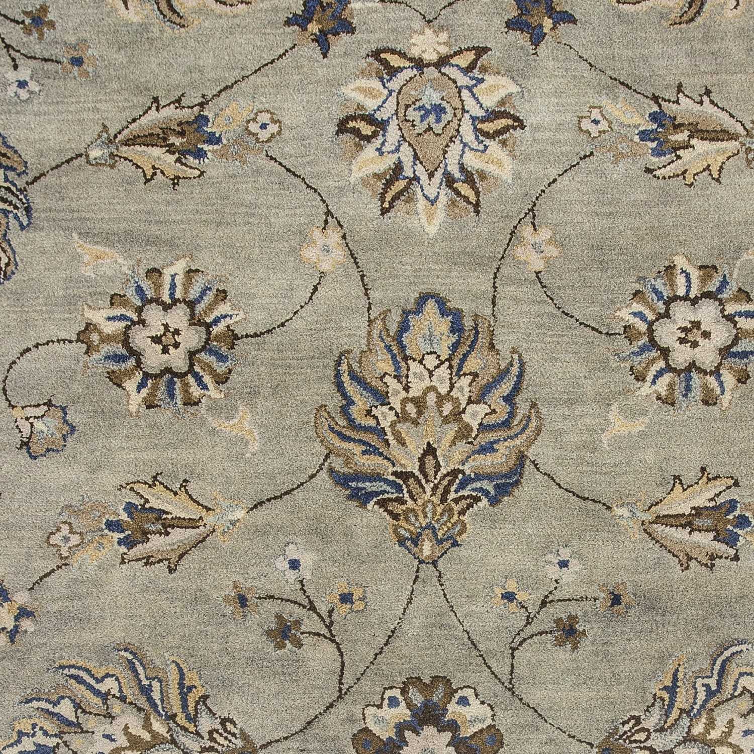 5' Round Grey Floral Vine Wool Indoor Area Rug - Homeroots