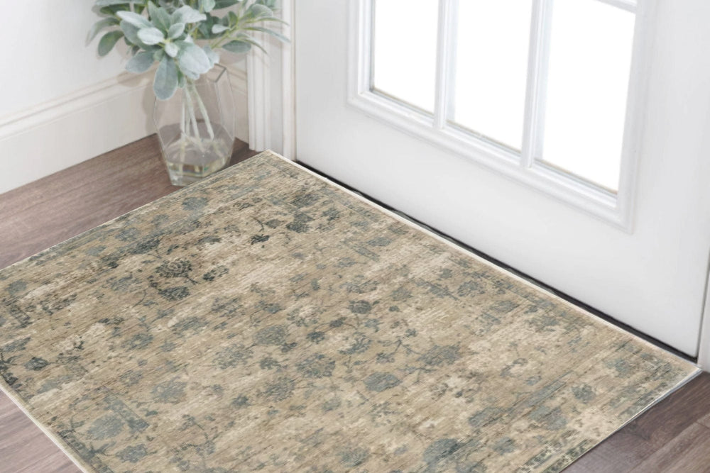 3' X 5' Beige and Blue Floral Area Rug - Homeroots