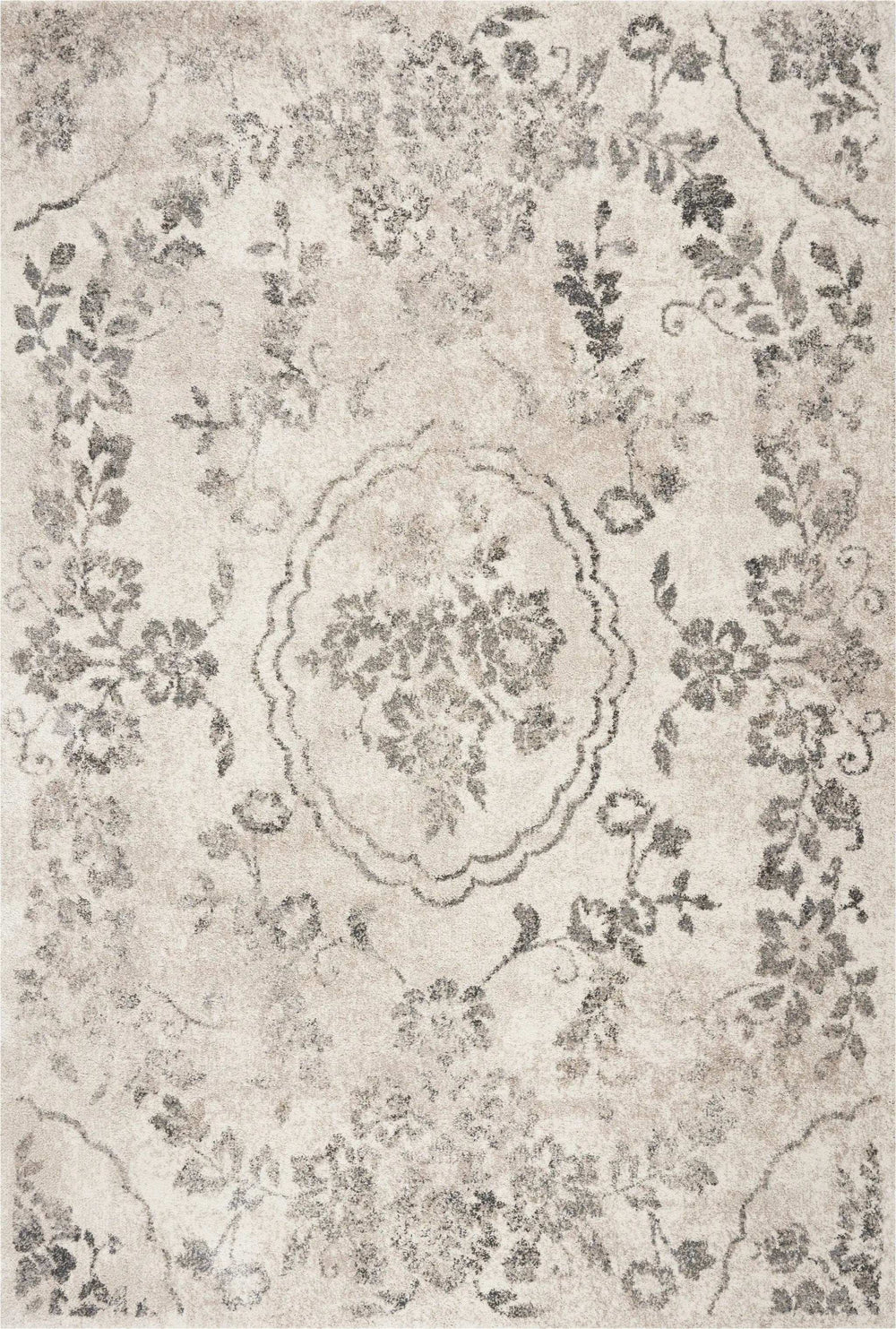 5' X 8' Grey Machine Woven Distressed Floral Medallion Indoor Area Rug - Homeroots - Flyclothing LLC
