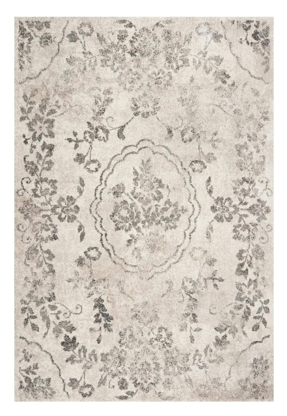 5' X 8' Grey Machine Woven Distressed Floral Medallion Indoor Area Rug - Homeroots - Flyclothing LLC