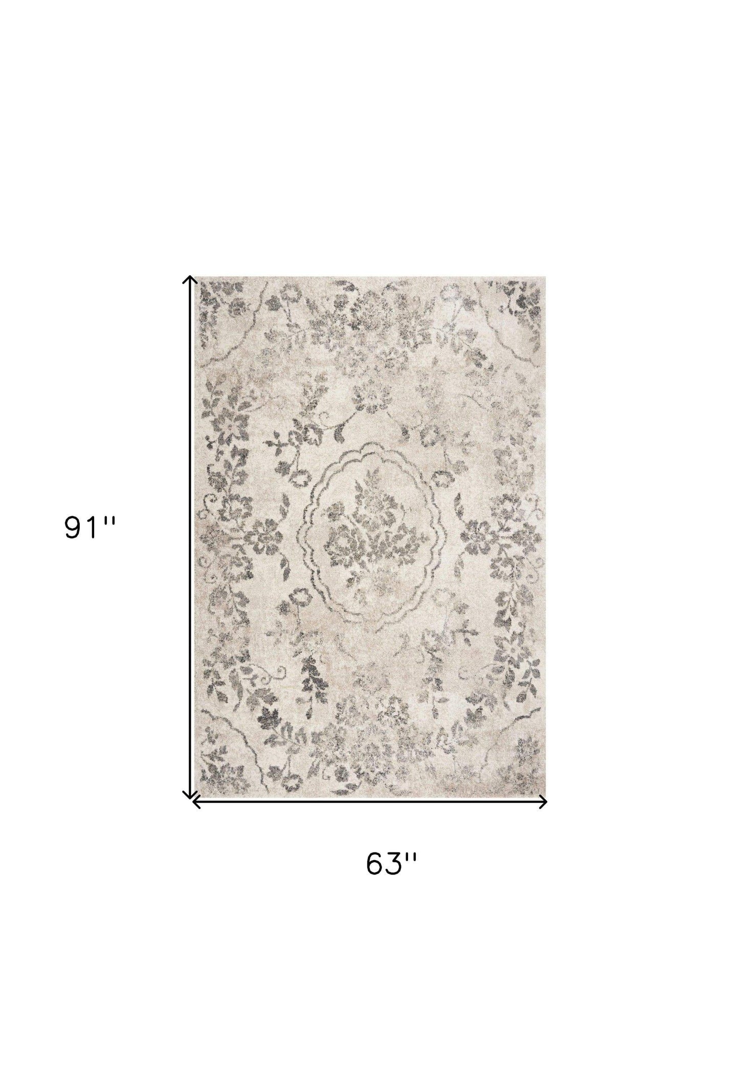 5' X 8' Grey Machine Woven Distressed Floral Medallion Indoor Area Rug - Homeroots - Flyclothing LLC