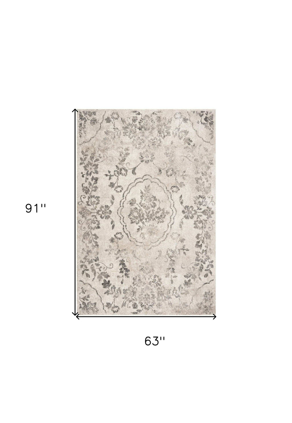 5' X 8' Grey Machine Woven Distressed Floral Medallion Indoor Area Rug - Homeroots - Flyclothing LLC