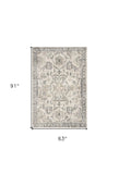 5' X 8' Ivory Machine Woven Distressed Floral Traditional Indoor Runner Rug - Homeroots