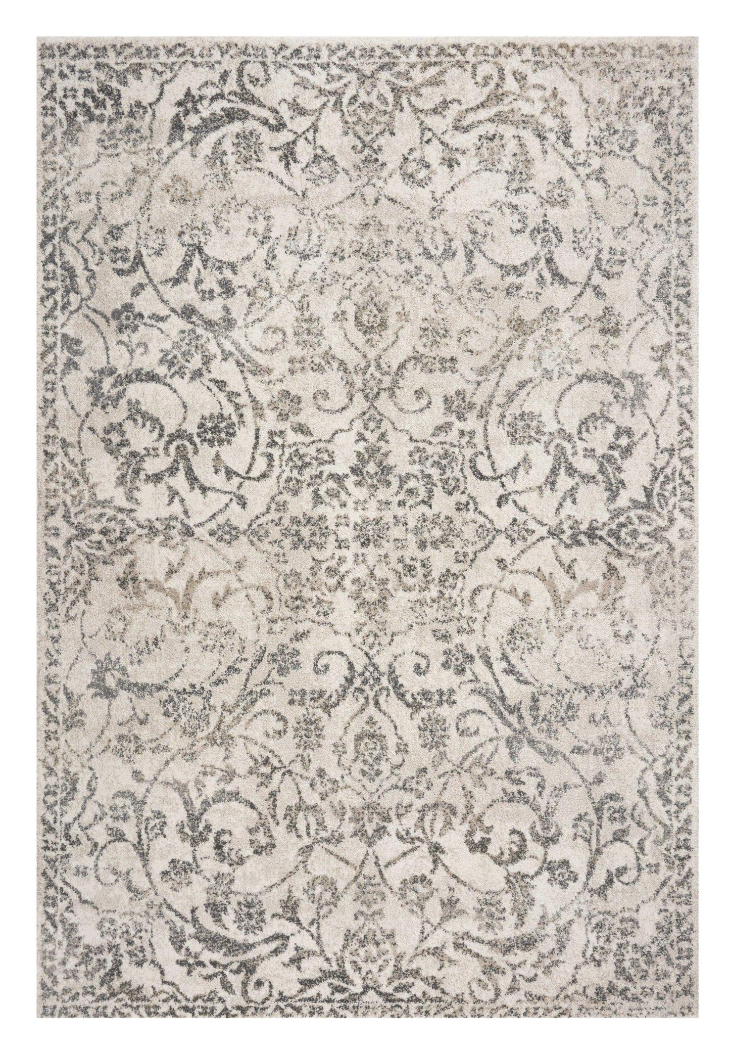 5' X 8' Ivory Machine Woven Distressed Traditional Floral Vines Indoor Area Rugg - Homeroots - Flyclothing LLC