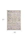 5' X 8' Ivory Machine Woven Distressed Traditional Floral Vines Indoor Area Rugg - Homeroots