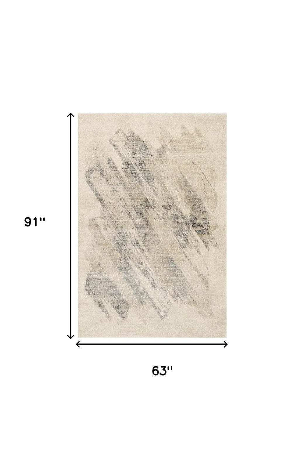 5' X 8' Ivory Grey Machine Woven Abstract Brushstrokes Indoor Area Rug - Homeroots - Flyclothing LLC