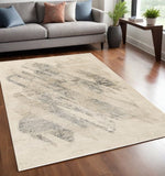 5' X 8' Ivory Grey Machine Woven Abstract Brushstrokes Indoor Area Rug - Homeroots