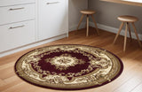 7' Red and Ivory Floral Border Round Rug - Homeroots