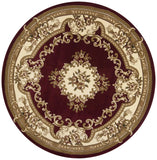 7' Red and Ivory Floral Border Round Rug - Homeroots