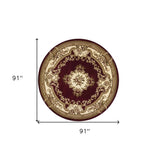 7' Red and Ivory Floral Border Round Rug - Homeroots