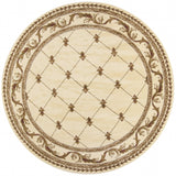8' Ivory Machine Woven Hand Carved Fleur De Lis Round Indoor Area Rug - Homeroots