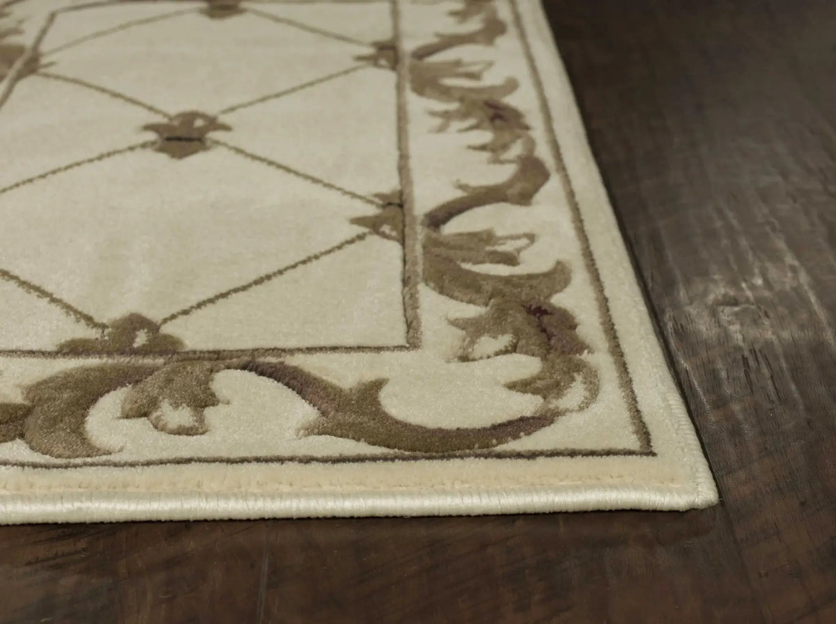Senter Ivory Machine Rug 8' Ivory Machine Woven Hand Carved Fleur De Lis Round Indoor Area Rug ...