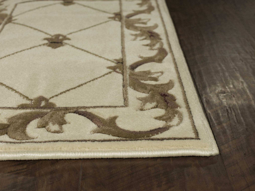 8' Ivory Machine Woven Hand Carved Fleur De Lis Round Indoor Area Rug - Homeroots - Flyclothing LLC