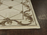 8' Ivory Machine Woven Hand Carved Fleur De Lis Round Indoor Area Rug - Homeroots