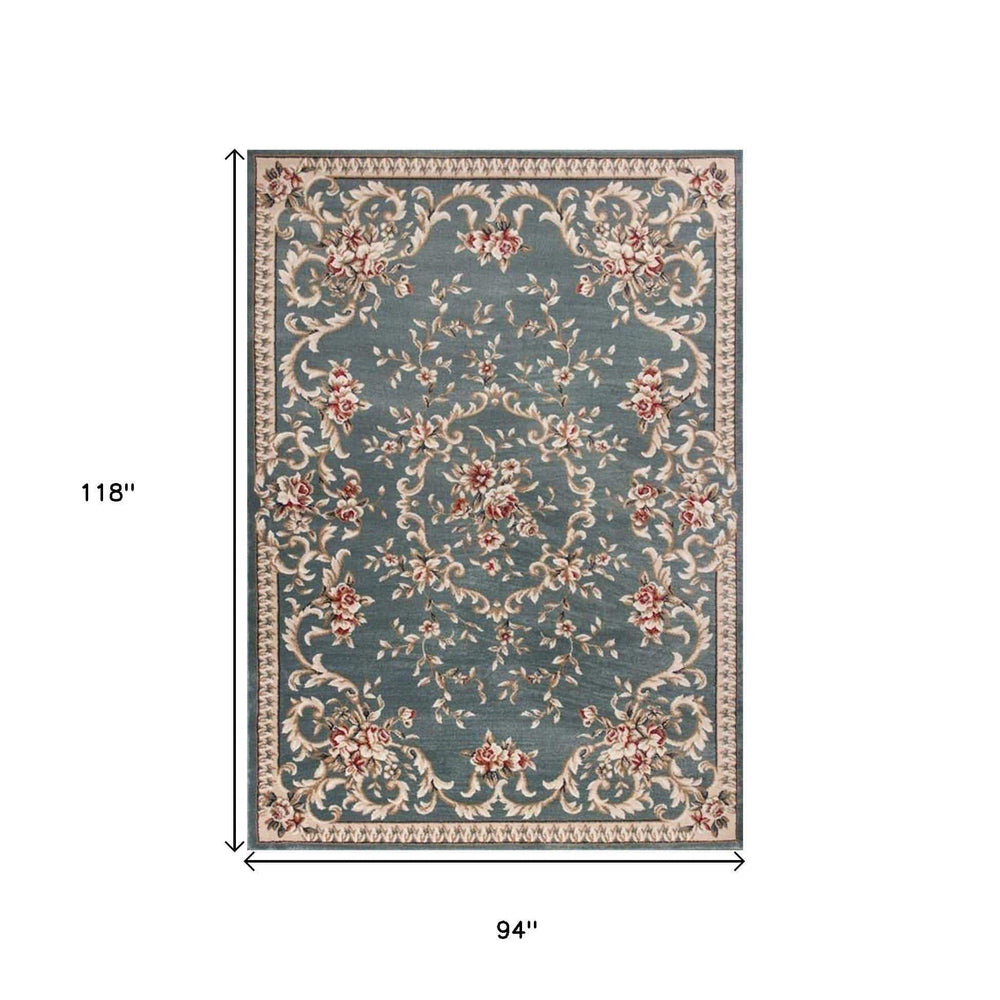 8' X 10' Slate Blue Floral Bordered Indoor Area Rug - Homeroots - Flyclothing LLC