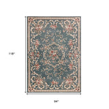 8' X 10' Slate Blue Floral Bordered Indoor Area Rug - Homeroots
