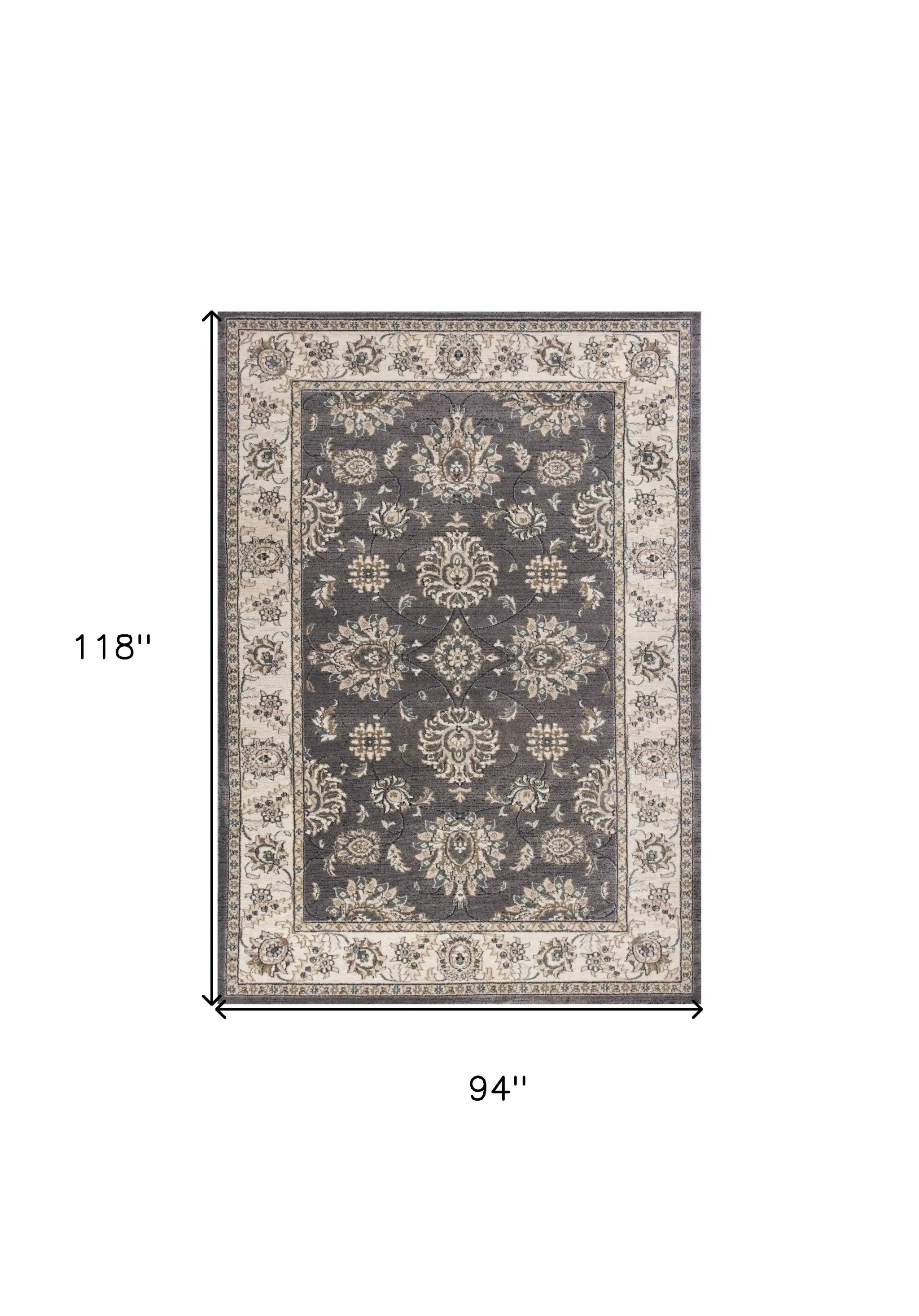 8' X 10' Grey Ivory Floral Indoor Area Rug - Homeroots - Flyclothing LLC