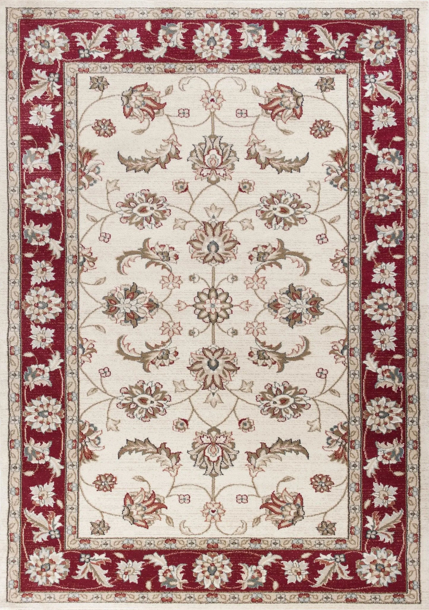 8' X 10' Ivory Or Red Floral Vine Bordered Indoor Area Rug - Homeroots - Flyclothing LLC