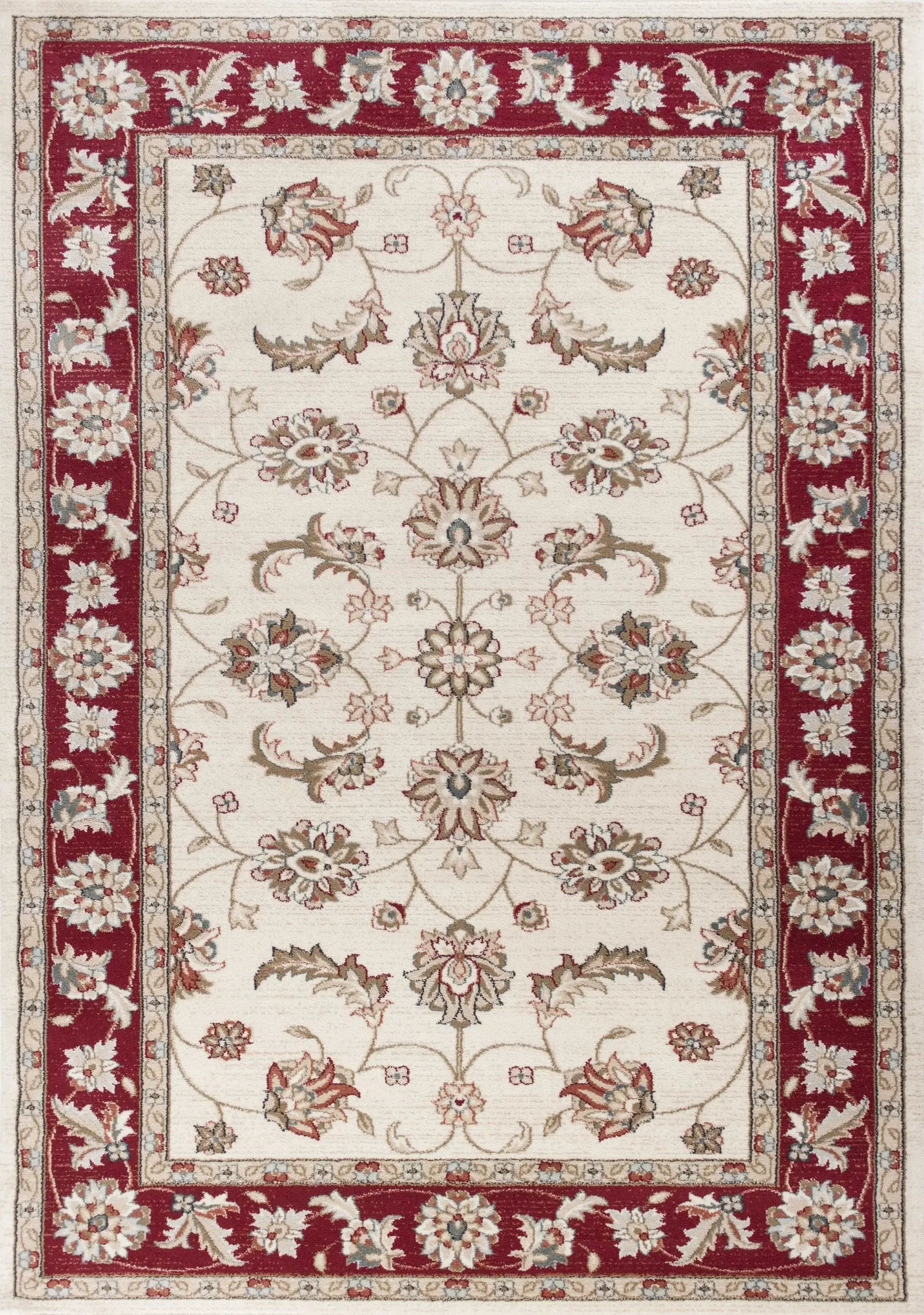 8' X 10' Ivory Or Red Floral Vine Bordered Indoor Area Rug - Homeroots - Flyclothing LLC