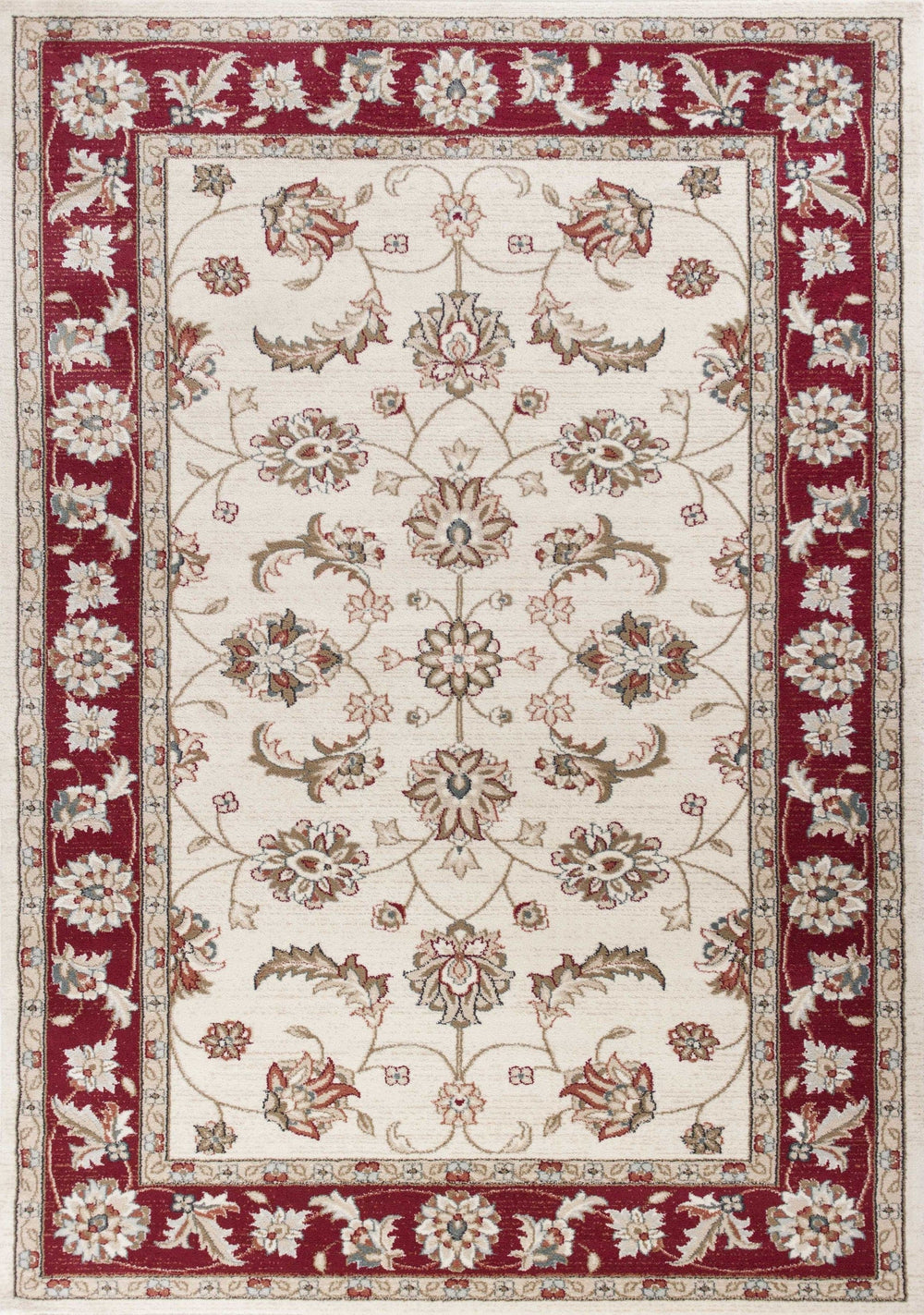 8' X 10' Ivory Or Red Floral Vine Bordered Indoor Area Rug - Homeroots