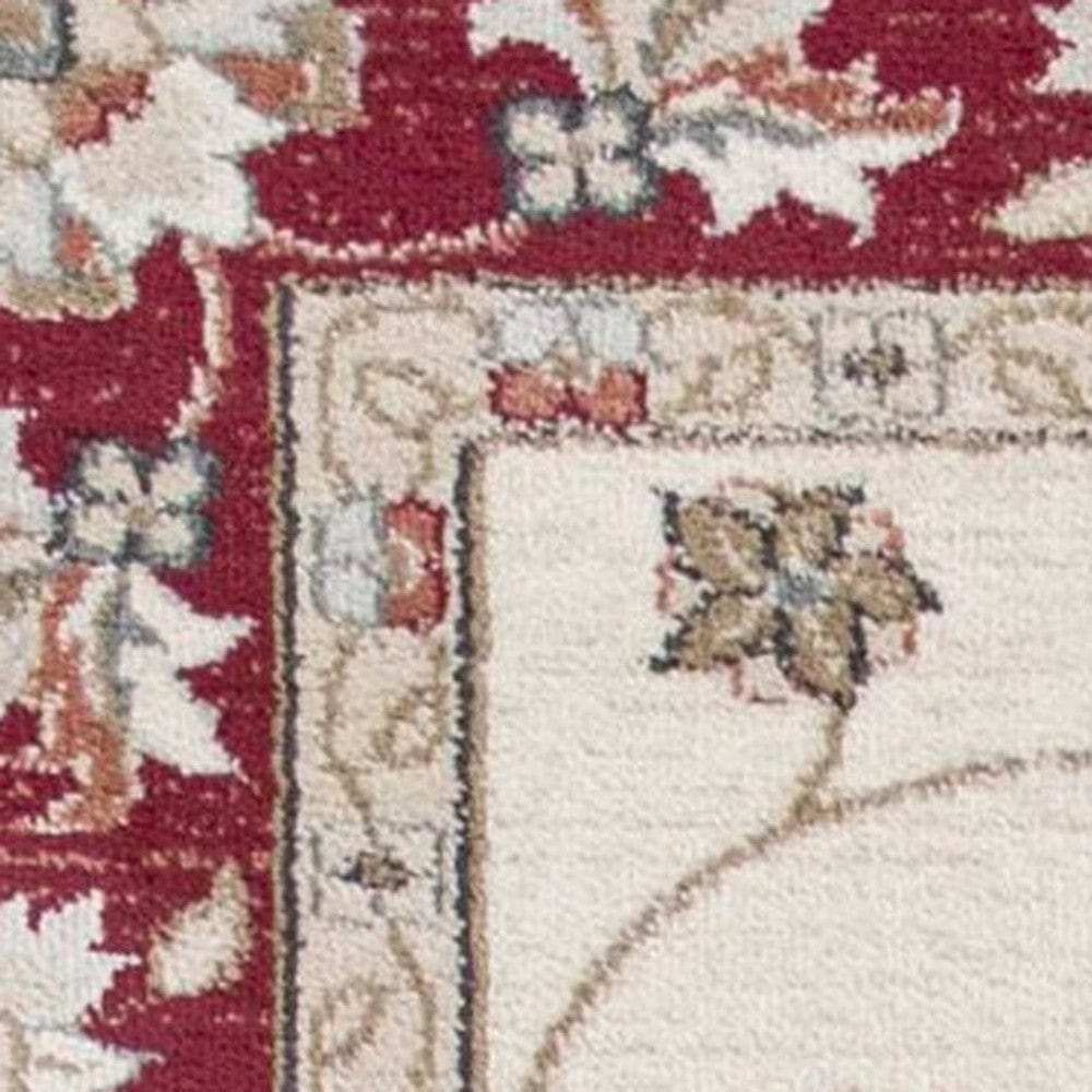 8' X 10' Ivory Or Red Floral Vine Bordered Indoor Area Rug - Homeroots - Flyclothing LLC