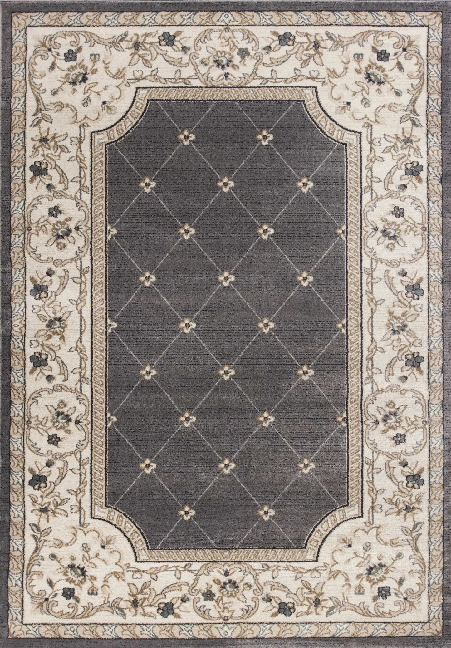 8' X 10' Grey Or Ivory Diamond Floral Bordered Indoor Area Rug - Homeroots - Flyclothing LLC