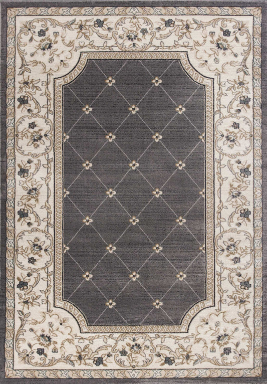 8' X 10' Grey Or Ivory Diamond Floral Bordered Indoor Area Rug - Homeroots - Flyclothing LLC