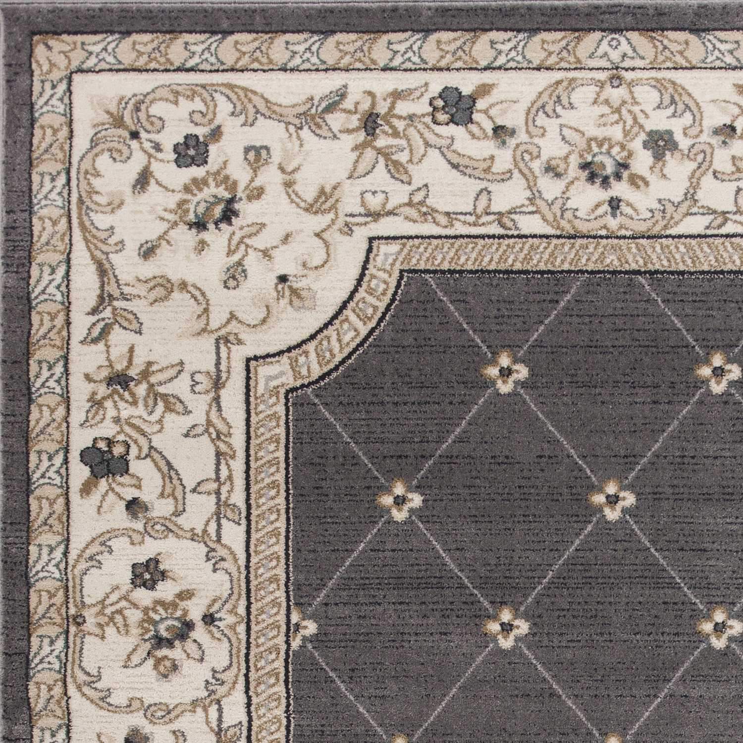 8' X 10' Grey Or Ivory Diamond Floral Bordered Indoor Area Rug - Homeroots - Flyclothing LLC