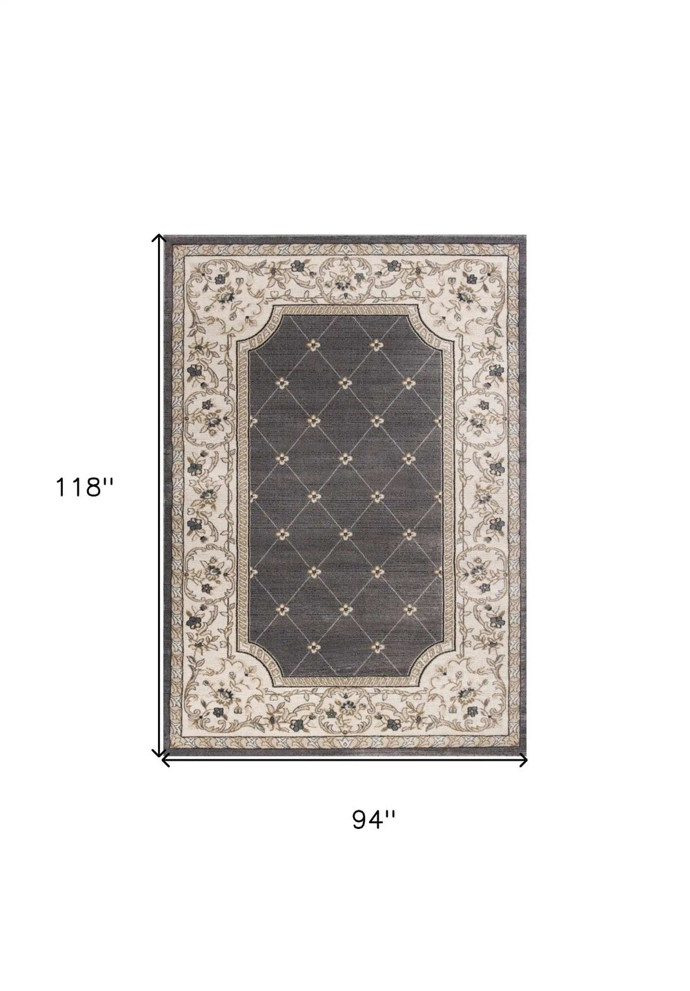 8' X 10' Grey Or Ivory Diamond Floral Bordered Indoor Area Rug - Homeroots - Flyclothing LLC