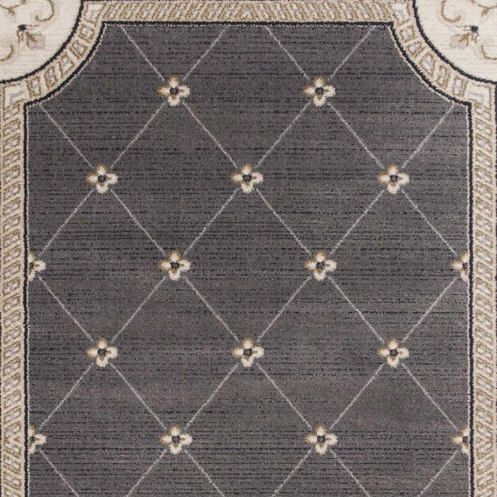 8' X 10' Grey Or Ivory Diamond Floral Bordered Indoor Area Rug - Homeroots - Flyclothing LLC