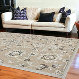 7' X 11' Beige Or Grey Floral Vines Uv Treated Indoor Area Rug - Homeroots