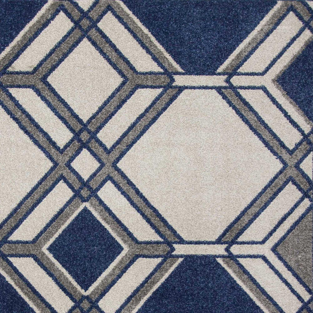 7' X 11' Ivory Or Denim Geometric Hexagon Uv Treated Indoor Area Rug - Homeroots - Flyclothing LLC