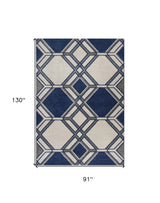 7' X 11' Ivory Or Denim Geometric Hexagon Uv Treated Indoor Area Rug - Homeroots - Flyclothing LLC