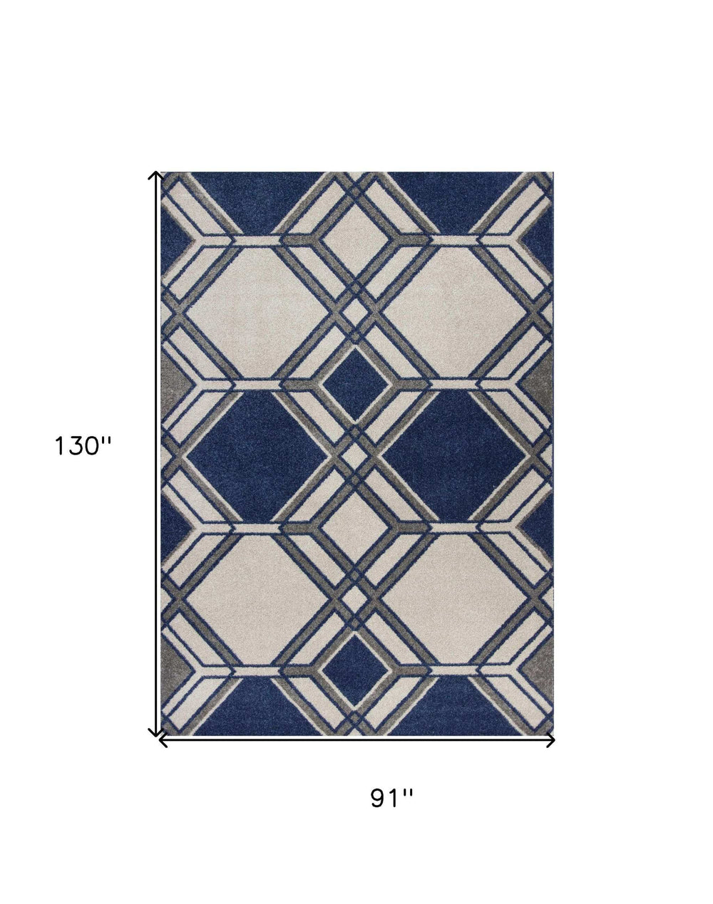 7' X 11' Ivory Or Denim Geometric Hexagon Uv Treated Indoor Area Rug - Homeroots - Flyclothing LLC