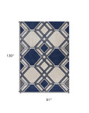 7' X 11' Ivory Or Denim Geometric Hexagon Uv Treated Indoor Area Rug - Homeroots