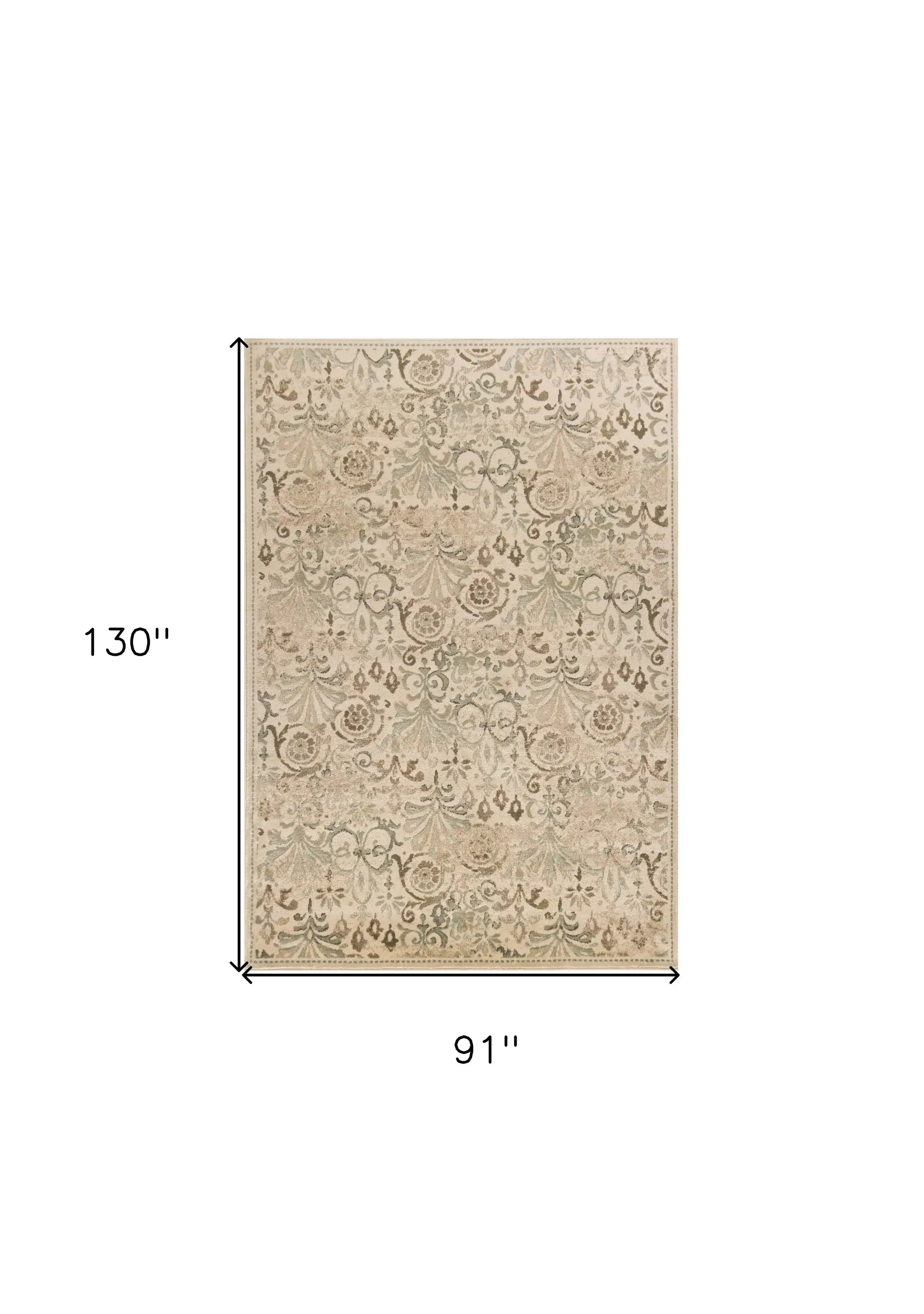 8' X 11' Ivory Machine Woven Floral Traditional Indoor Area Rug - Homeroots - Flyclothing LLC