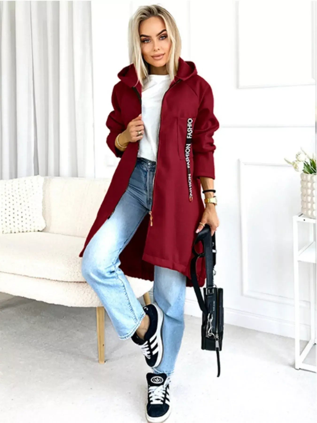 Full Size Zip Up Longline Hooded Outerwear Plus Size - Trendsi - Flyclothing LLC
